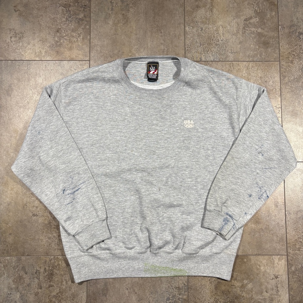 VTG 90s USA Olympics Grey Thrashed Distressed Sportswear Crewneck